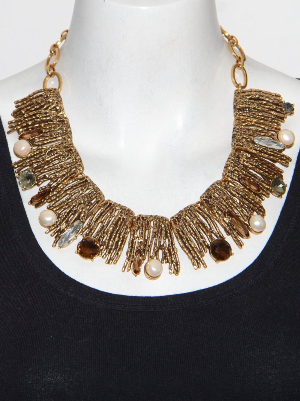 Vintage Oscar de la Renta Bold Crystal & Pearl Necklace